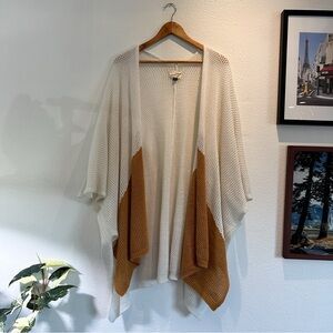Open-Front Ivory and Camel Knit Cardigan